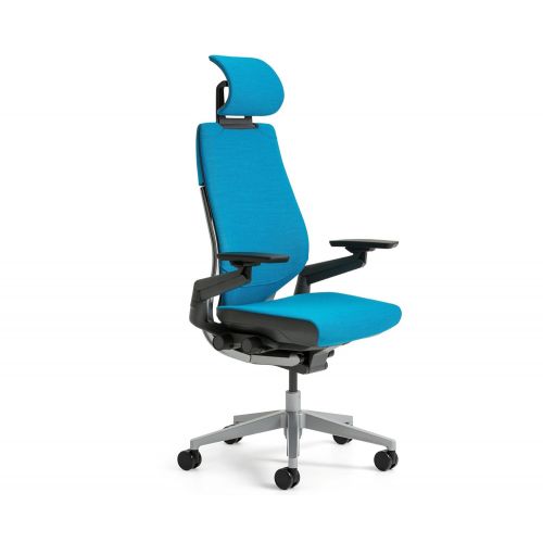  Steelcase Gesture Office Desk Chair with Headrest Plus Lumbar Support Cogent Connect Concord Fabric Low Black Frame Hard Floor Caster Wheels Hard Floor Caster Wheels
