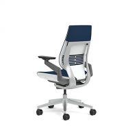 Steelcase Gesture Office Chair - Cogent Connect Blueprint Upholstered Wrapped Back Platinum Metallic Frame High Seat Light Seagull Seat/Back Dark Merle Arms Hard Floor Caster Wheel