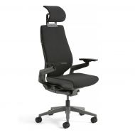 Steelcase Gesture Office Desk Chair with Headrest Plus Lumbar Support Cogent Connect Blueprint Fabric High Black Frame