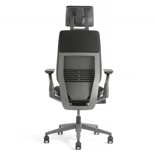  Steelcase Gesture Office Desk Chair with Headrest Plus Lumbar Support Cogent Connect Blueprint Fabric High Black Frame