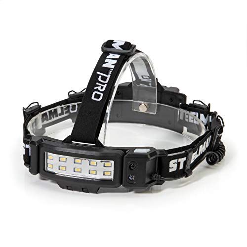  Steelman Pro Slim Profile Rechargeable LED Motion Activated Headlamp, 250-Lumen, 3 Brightness Settings, Illuminates up to 20 Meters, Removable Hard Hat Clips, Water-Resistant