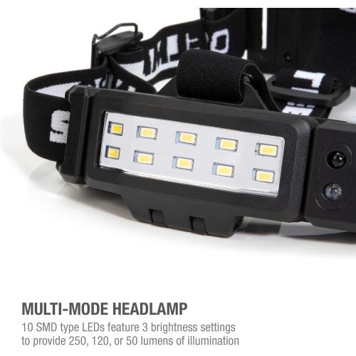  Steelman Pro Slim Profile Rechargeable LED Motion Activated Headlamp, 250-Lumen, 3 Brightness Settings, Illuminates up to 20 Meters, Removable Hard Hat Clips, Water-Resistant