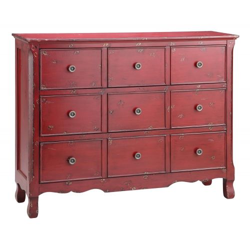  Stein World 12028 One 3-Drawer Chest with a Apothecary Inspired Design Finished, 48 by 14 by 38.25-Inch, Hand Painted Aged Red