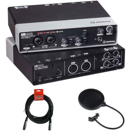  Steinberg UR242 - USB 2.0 Audio Interface with Dual Microphone Preamps, iPad Connectivity, XLR Cable & Pop Filter Kit