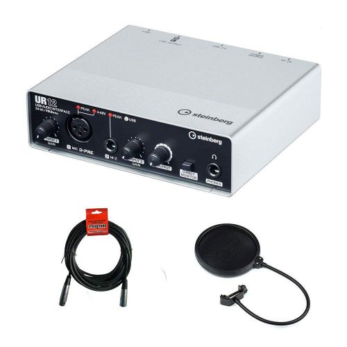  Steinberg UR12 - USB Audio Interface with XLR-XLR Cable & Pop Filter Bundle