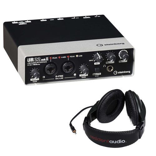  Steinberg UR22mkII USB 2.0 Audio Interface with Dual Microphone Preamps with R100 Stereo Headphones (Black)