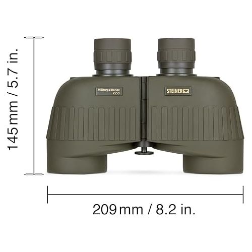  Steiner Military-Marine Series Binoculars, Lightweight Tactical Precision Optics for Any Situation, Waterproof, Green, 7x50