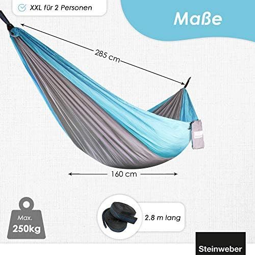  Steinweber Ultra Light Hammock with Suspension 285 x 160 cm Max. Travel Hammock 600 g Lightweight 2 Person Hammock Outdoor Camping Hiking Garden Balcony