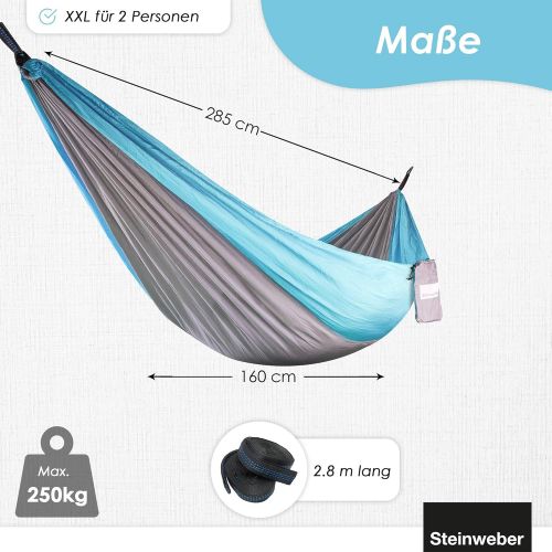  Steinweber Ultra Light Hammock with Suspension 285 x 160 cm Max. Travel Hammock 600 g Lightweight 2 Person Hammock Outdoor Camping Hiking Garden Balcony