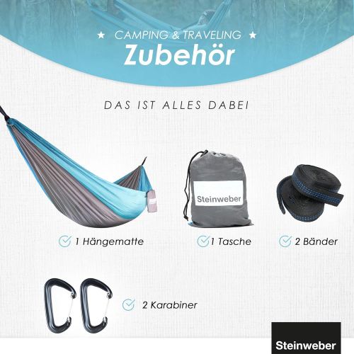  Steinweber Ultra Light Hammock with Suspension 285 x 160 cm Max. Travel Hammock 600 g Lightweight 2 Person Hammock Outdoor Camping Hiking Garden Balcony