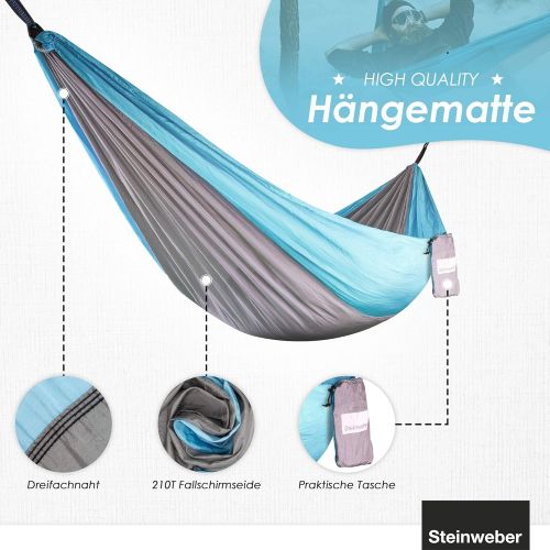  Steinweber Ultra Light Hammock with Suspension 285 x 160 cm Max. Travel Hammock 600 g Lightweight 2 Person Hammock Outdoor Camping Hiking Garden Balcony