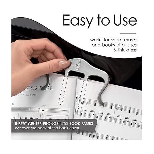  Metal Music Book Clip and Page Holder - Sheet Music Holders for Piano, Keyboard, Stands, and Books - Adorable Page Marker Clips ?with? ?Velvet Storage and Carrying Bag? - Strong, Sturdy