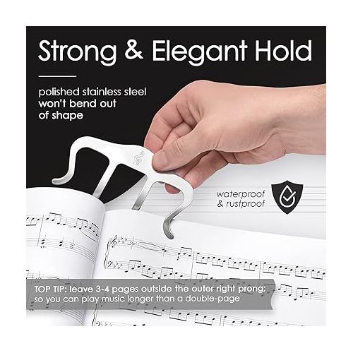  Metal Music Book Clip and Page Holder - Sheet Music Holders for Piano, Keyboard, Stands, and Books - Adorable Page Marker Clips ?with? ?Velvet Storage and Carrying Bag? - Strong, Sturdy