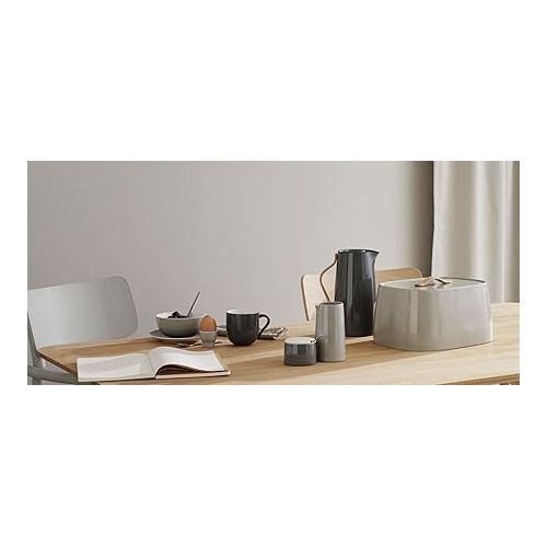  Stelton Emma Vacuum Jug Coffee - 1.2L Stainless Steel Thermal Insert, Double Wall Insulated Pitcher - Tea Pot and Hot Beverage Container with Beech Wood Handle, Easy-Click Lid, Glossy Finish (Grey)