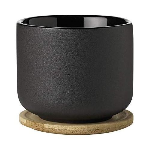  Stelton Theo Becher mit Untersetzer, Stein, schwarz, 8 x 8 x 8 cm