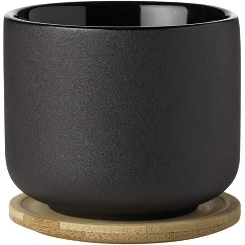  Stelton Theo Becher mit Untersetzer, Stein, schwarz, 8 x 8 x 8 cm