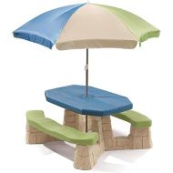Step2 Naturally Playful Kids Picnic Table With Umbrella, Durable Indoor/Outdoor Toys, Seating for 6 Children, Ages 3+ Years Old, Blue & Green