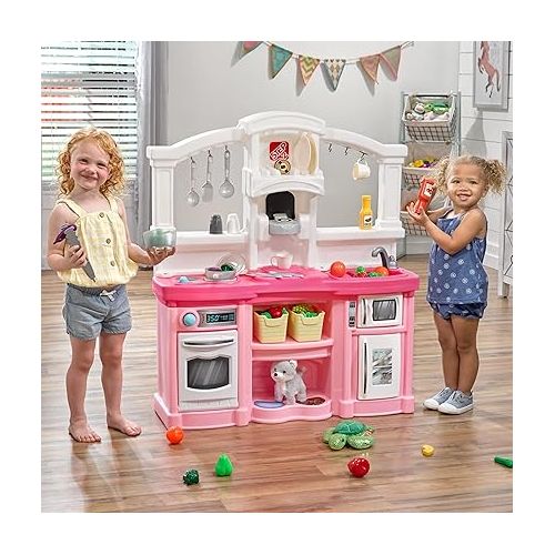 스텝2 Step2 Fun with Friends Kids Kitchen, Indoor/Outdoor Play Kitchen Set, Toddlers 2+ Years Old, 25 Piece Kitchen Toy Set, Easy to Assemble, Pink