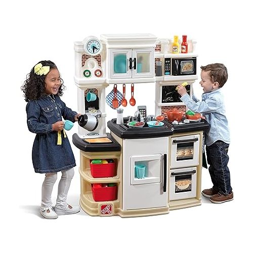 스텝2 Step2 Great Gourmet Kids Kitchen Play Set, Interactive Play with Lights and Sounds, Toddlers 3+ Years Old, Realistic 33 Piece Toy Accessory Set, Tan