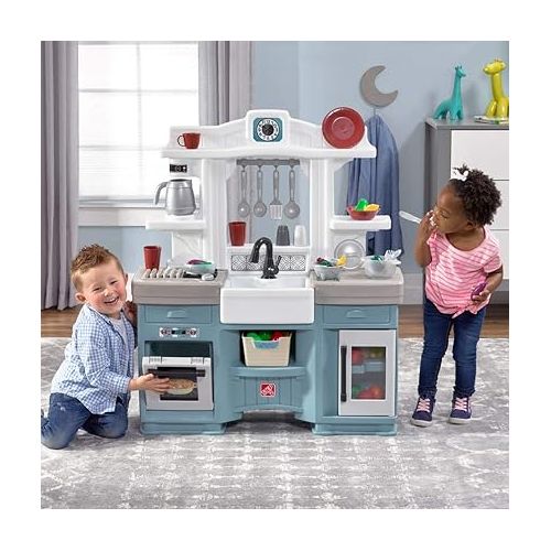 스텝2 Step2 Timeless Trends Kitchen Set for Kids, Indoor/Outdoor Play Kitchen Set, Toddlers 2+ Years Old, 18 Piece Kitchen Toy Set, Easy to Assemble, Blue
