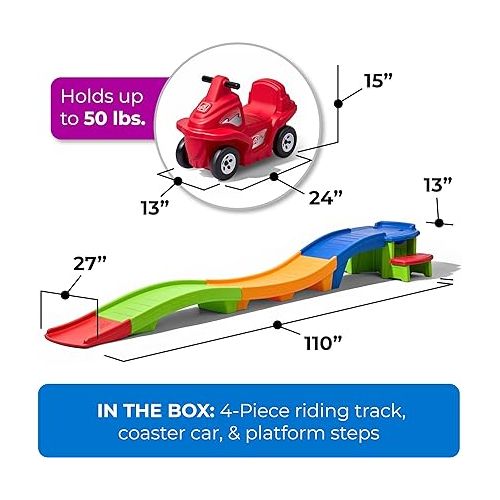 스텝2 Step2 Up & Down Roller Coaster Kids Toy, Ride On Push Car, Indoor/Outdoor Playset, Toddlers 2-5 Years Old, Compact Storage, Max Weight 50 lb., Multicolor