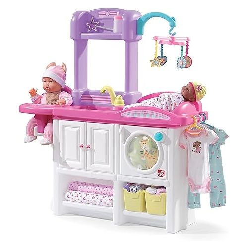 스텝2 Step2 Love & Care Deluxe Baby Doll Nursery Playset for Kids, Compact Nursery Playset, Washer, Sink, and Changing Station, Easy to Assemble, Toddlers Ages 2 - 6 Years Old, Pink