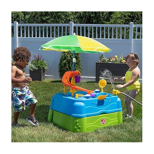 스텝2 Step2 Waterpark Wonders Two-Tier Water Table, Kids Water Activity Sensory Playset, Comes with Umbrella, Summer Outdoor Toys, 11 Piece Toy Accessories, for Toddlers 1.5+ Years Old