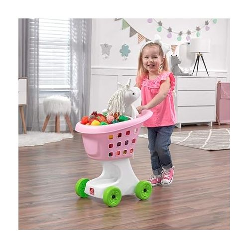 스텝2 Step2 Little Helper's Shopping Cart for Kids, Grocery Store Pretend Play Toy for Toddlers Ages 2+ Years Old, Durable, Easy Assembly, Bright Colors, Pink