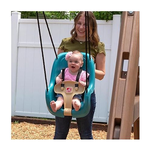 스텝2 Step2 Infant To Toddler Swing Seat, Bucket Style Swing Seat, Secure Harness, Weather-Resistant Rope, Ages 9 - 36 Months, Easy Assembly, Attaches to Most Swing Sets, Turquoise Blue