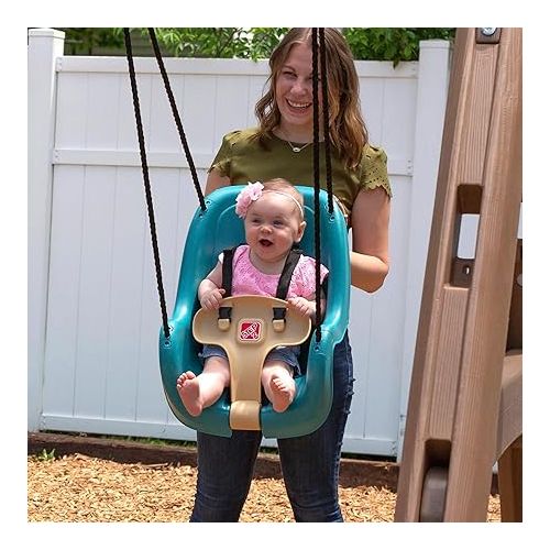 스텝2 Step2 Infant To Toddler Swing Seat, Bucket Style Swing Seat, Secure Harness, Weather-Resistant Rope, Ages 9 - 36 Months, Easy Assembly, Attaches to Most Swing Sets, Turquoise Blue