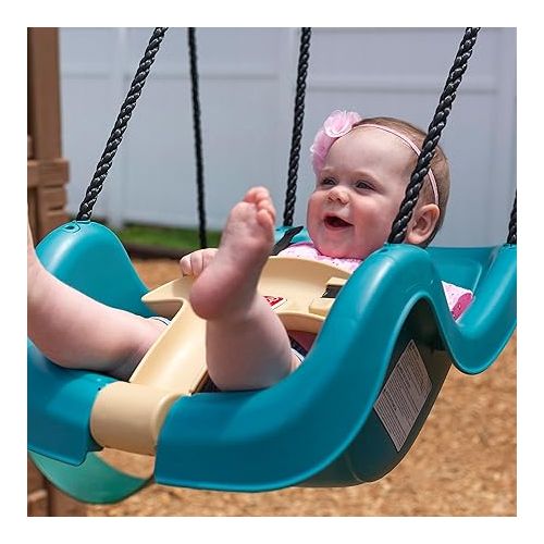 스텝2 Step2 Infant To Toddler Swing Seat, Bucket Style Swing Seat, Secure Harness, Weather-Resistant Rope, Ages 9 - 36 Months, Easy Assembly, Attaches to Most Swing Sets, Turquoise Blue