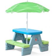 Step2 Sun & Shade Kids Picnic Table With Umbrella, Durable Indoor/Outdoor Toys, Seating for 4 Children, Toddlers 1.5 - 4 Years Old, Easy Assembly & Storage