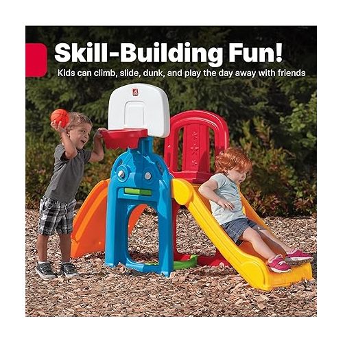 스텝2 Step2 Game Time Sports Climber & Slide for Kids, Indoor/Outdoor Playground Set, Slide, Basketball Hoop, Climbing Wall, Easy to Assemble, Backyard Playset, Kids Ages 2 - 6 Years Old