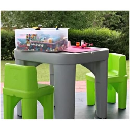 스텝2 Step2 Mighty My Size Kids Table and Chair Set, Playroom Toddler Activity Table, Arts and Crafts, Ages 2+ Years Old, Gray & Green