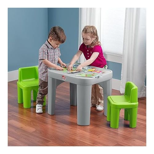 스텝2 Step2 Mighty My Size Kids Table and Chair Set, Playroom Toddler Activity Table, Arts and Crafts, Ages 2+ Years Old, Gray & Green
