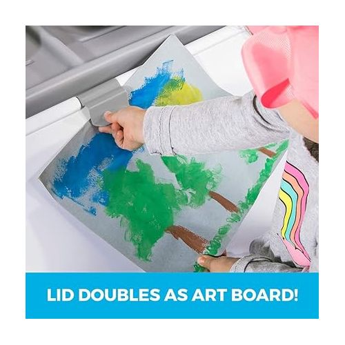 스텝2 Step2 2-in-1 Toy Box and Easel Lid for Kids, Playroom Storage and Organizer, Lid Coverts to Art Table, Ages 2+ Years Old, Gray