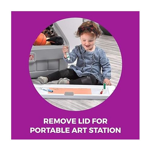 스텝2 Step2 2-in-1 Toy Box and Easel Lid for Kids, Playroom Storage and Organizer, Lid Coverts to Art Table, Ages 2+ Years Old, Gray