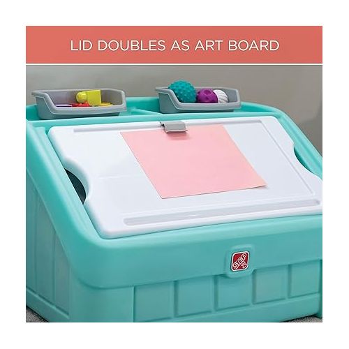 스텝2 Step2 2-in-1 Toy Box and Easel Lid for Kids, Playroom Storage and Organizer, Lid Coverts to Art Table, Ages 2+ Years Old, Mint