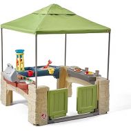 Step2 All Around Playtime Patio with Canopy, Kid Indoor and Outdoor Kitchen Playset, Sensory Playhouse, Kids Ages 2+ years old, Easy Assembly, Green