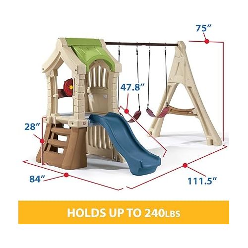스텝2 Step2 Play Up Gym Set for Kids, Outdoor Swing Set, Backyard Slide, Swings, Playhouse, & Crawl Space, Two Tier, Easy Set Up, Toddlers Ages 3-6 Years Old