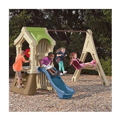 스텝2 Step2 Play Up Gym Set for Kids, Outdoor Swing Set, Backyard Slide, Swings, Playhouse, & Crawl Space, Two Tier, Easy Set Up, Toddlers Ages 3-6 Years Old