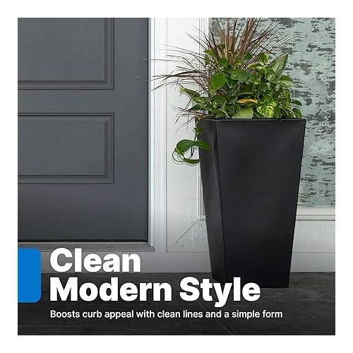 스텝2 Step2 Tremont Tall Square Planter Pot, Onyx Black, 2-Pack - Large Planter for Outdoor/Indoor Use - Maintenance Free Design - Ideal Patio and Front Porch Planter - Measures 15