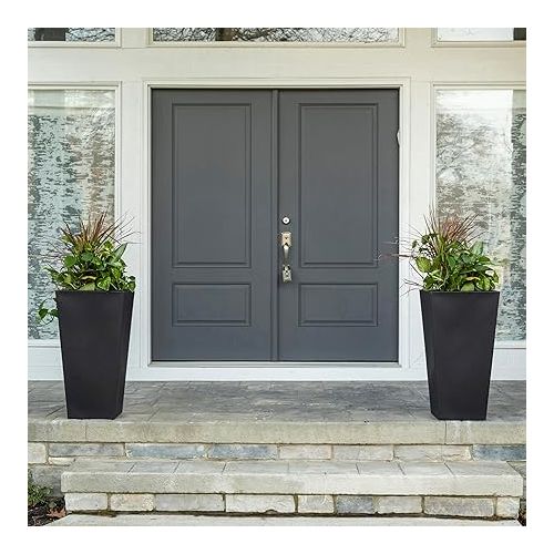 스텝2 Step2 Tremont Tall Square Planter Pot, Onyx Black, 2-Pack - Large Planter for Outdoor/Indoor Use - Maintenance Free Design - Ideal Patio and Front Porch Planter - Measures 15