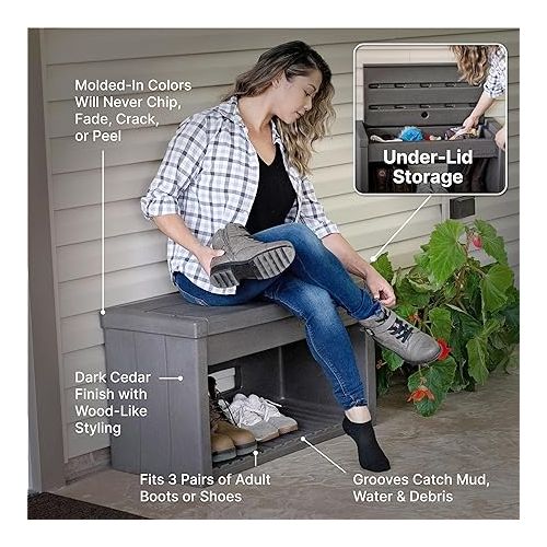 스텝2 Step2 Lakewood Boot Bench Stylish & Functional Shoe Organizer with Extra Storage Space, Brown