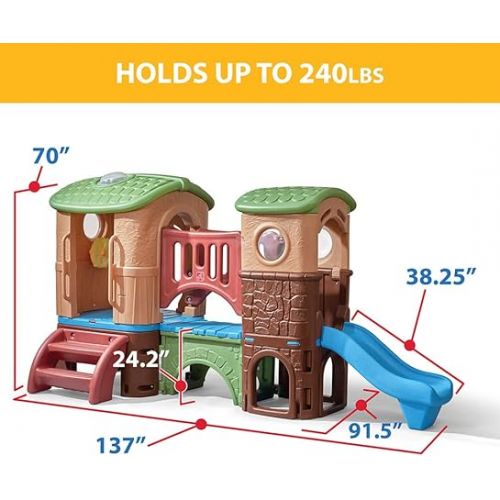 스텝2 Step2 Clubhouse Climber Playset for Kids, Ages 2 -6 Years Old, Two Toddler Slides and Climbing Wall, Play Gym with Elevated Playhouse, Kids Outdoor Playground sets for Backyards