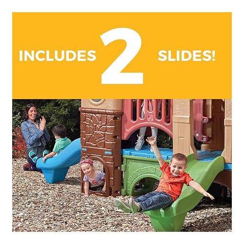 스텝2 Step2 Clubhouse Climber Playset for Kids, Ages 2 -6 Years Old, Two Toddler Slides and Climbing Wall, Play Gym with Elevated Playhouse, Kids Outdoor Playground sets for Backyards