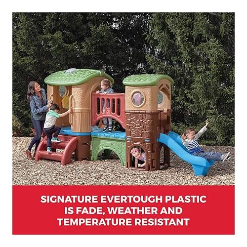 스텝2 Step2 Clubhouse Climber Playset for Kids, Ages 2 -6 Years Old, Two Toddler Slides and Climbing Wall, Play Gym with Elevated Playhouse, Kids Outdoor Playground sets for Backyards