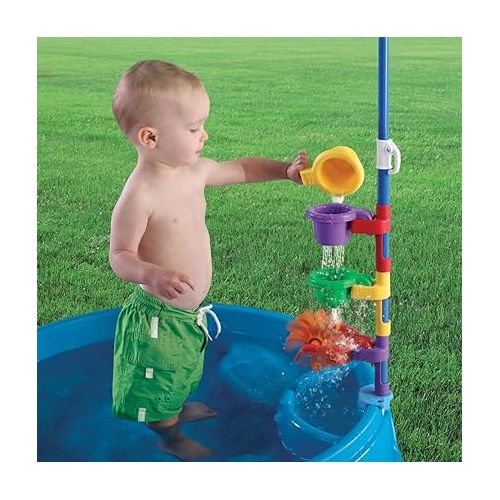 스텝2 Step2 Play & Shade Pool for Kids, Outdoor Summer Pool with Umbrella, Easy to Assemble, 7 Piece Accessory Kit, Toddlers 2+ Years Old, Multicolor