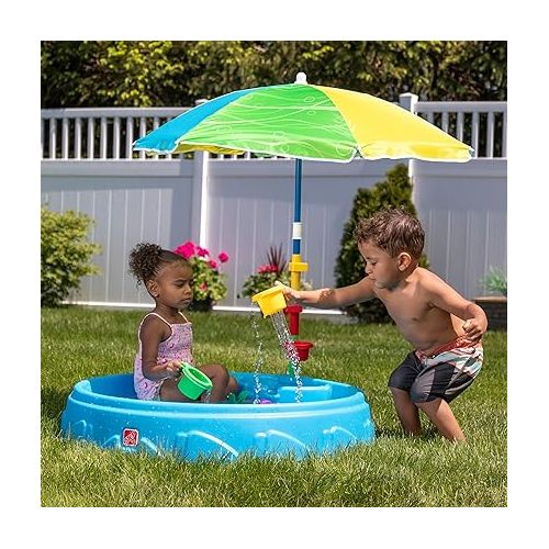 스텝2 Step2 Play & Shade Pool for Kids, Outdoor Summer Pool with Umbrella, Easy to Assemble, 7 Piece Accessory Kit, Toddlers 2+ Years Old, Multicolor