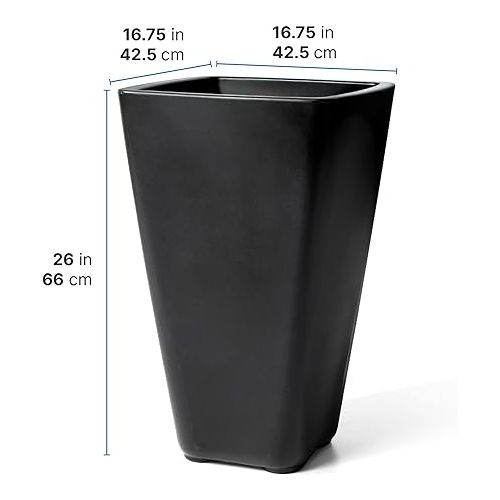 스텝2 Step2 Bridgeview Tall Square Planter Box, Large Outside All-Season All-Weather Gardening Pot for Patio and Front Porch, Onyx Black, 2-Pack